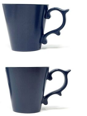 Tazo Navy Blue Ceramic Mugs 2013 Set of Two 14 oz Ornate Handle Coffee Tea EUC